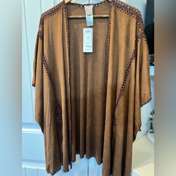 Faux-Suede Chicos Crochet Ruana Wrap Chicos Crochet Vegan Ruana Covering - Picture 9 of 9